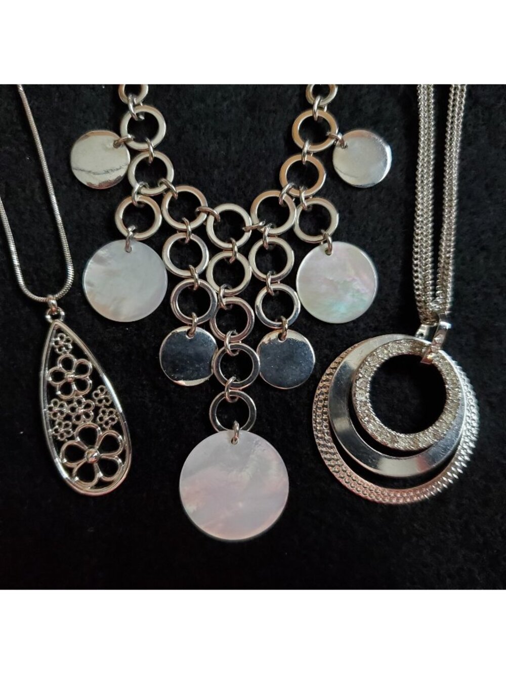 Silver Tone Necklace Lot Of 3 Bib Pendant Lia Sophia Premier Designs 16-18"